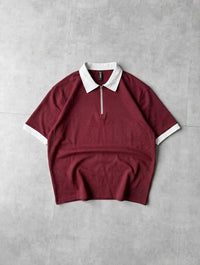Back Print Zip Polo Shirt β Drop Shoulder Fine Terry Oversized T-Shirt