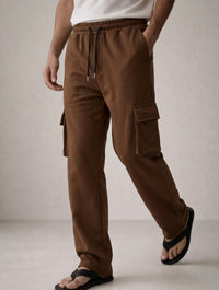 Menβs Cargo Pocket Straight Trousers β Cotton Terry Comfort Fit