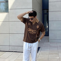 Menβs Premium Football Club Polo T-Shirt | Casual Stylish Summer Tee (Black, Brown, White)