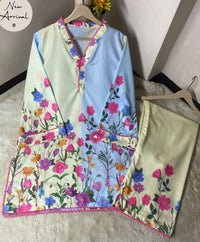 Digital Printed Cord Set for Women – Lace Work Shirt & Trouser (Poly Lawn)