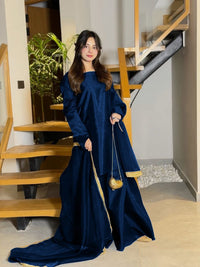 3 Piece Sharara Dress for Women β Long Flare Sharara with Dori Shirt & Organza Dupatta (Elegant Festive Wear)