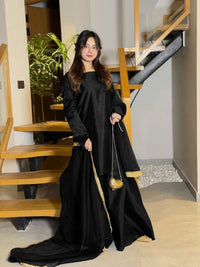 3 Piece Sharara Dress for Women β Long Flare Sharara with Dori Shirt & Organza Dupatta (Elegant Festive Wear)