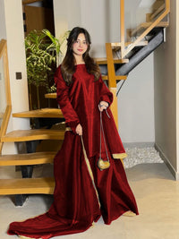 3 Piece Sharara Dress for Women β Long Flare Sharara with Dori Shirt & Organza Dupatta (Elegant Festive Wear)