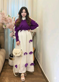 2PC Georgette Maxi Dress Set for Women β V Neck Bow Top with Long Flare Maxi (Elegant Party Wear)