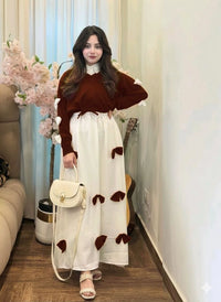 2PC Georgette Maxi Dress Set for Women β V Neck Bow Top with Long Flare Maxi (Elegant Party Wear)