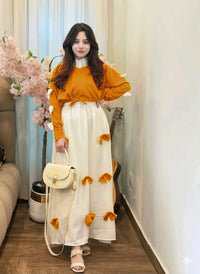 2PC Georgette Maxi Dress Set for Women β V Neck Bow Top with Long Flare Maxi (Elegant Party Wear)