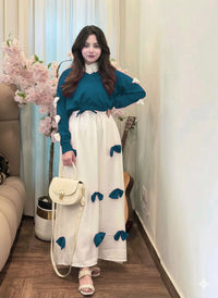 2PC Georgette Maxi Dress Set for Women β V Neck Bow Top with Long Flare Maxi (Elegant Party Wear)