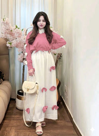 2PC Georgette Maxi Dress Set for Women β V Neck Bow Top with Long Flare Maxi (Elegant Party Wear)
