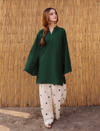 2PC Linen Heart Printed Dress for Women β V Neck Shirt with Flapper (Casual Summer Wear 2026)