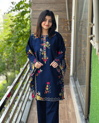 2PC Embroidered Linen Dress for Women β Long Sleeve Shirt with Trouser (Soft Casual & Formal Wear)