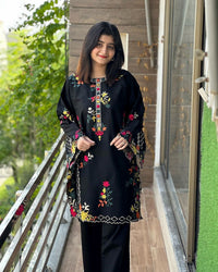2PC Embroidered Linen Dress for Women β Long Sleeve Shirt with Trouser (Soft Casual & Formal Wear)
