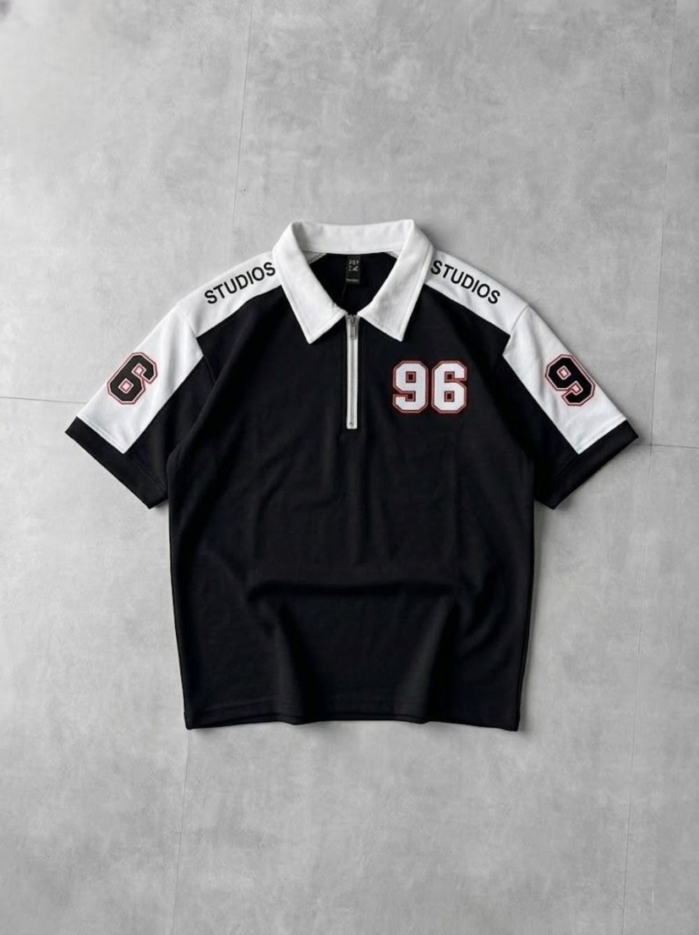 96 Front back Embosed Printed Zip Polo