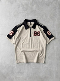 96 Front back Embosed Printed Zip Polo
