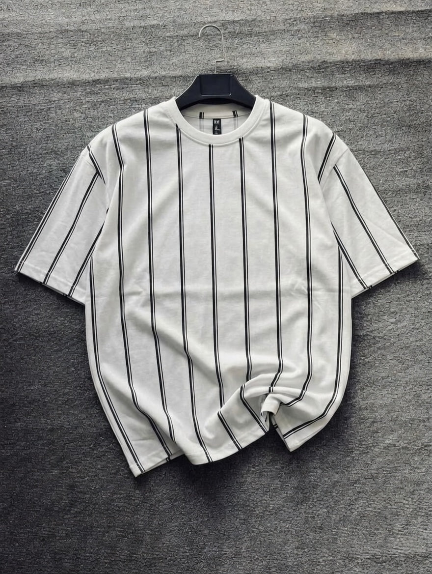 Stripe Printed Drop Shoulder T-Shirt β Premium Fine Jersey | Relaxed Fit Streetwear