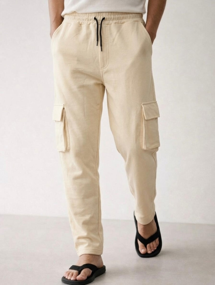 Menβs Cargo Pocket Straight Trousers β Cotton Terry Comfort Fit