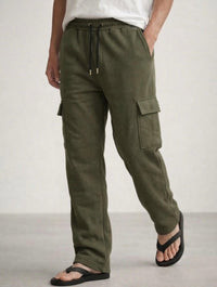 Menβs Cargo Pocket Straight Trousers β Cotton Terry Comfort Fit