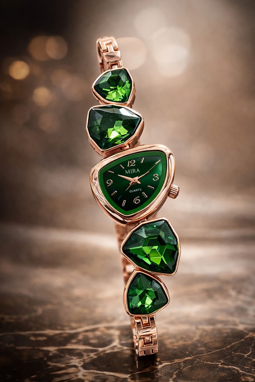 Ladies Big Stone Watch – Elegant Luxury Women Wristwatch (New Arrival, Multi-Color Design)