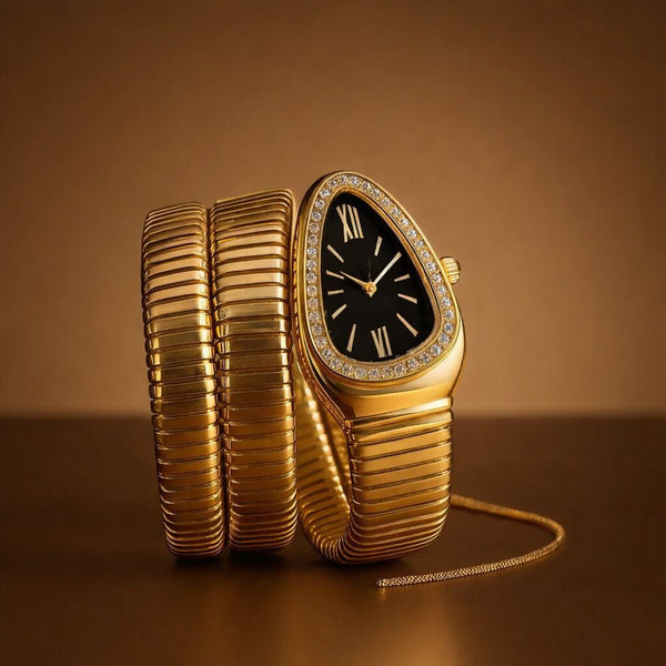 Luxury Snake Bracelet Women Watch – Elegant Stone Case Designer Wristwatch for Girls (Premium Quality, Multi-Color Options)