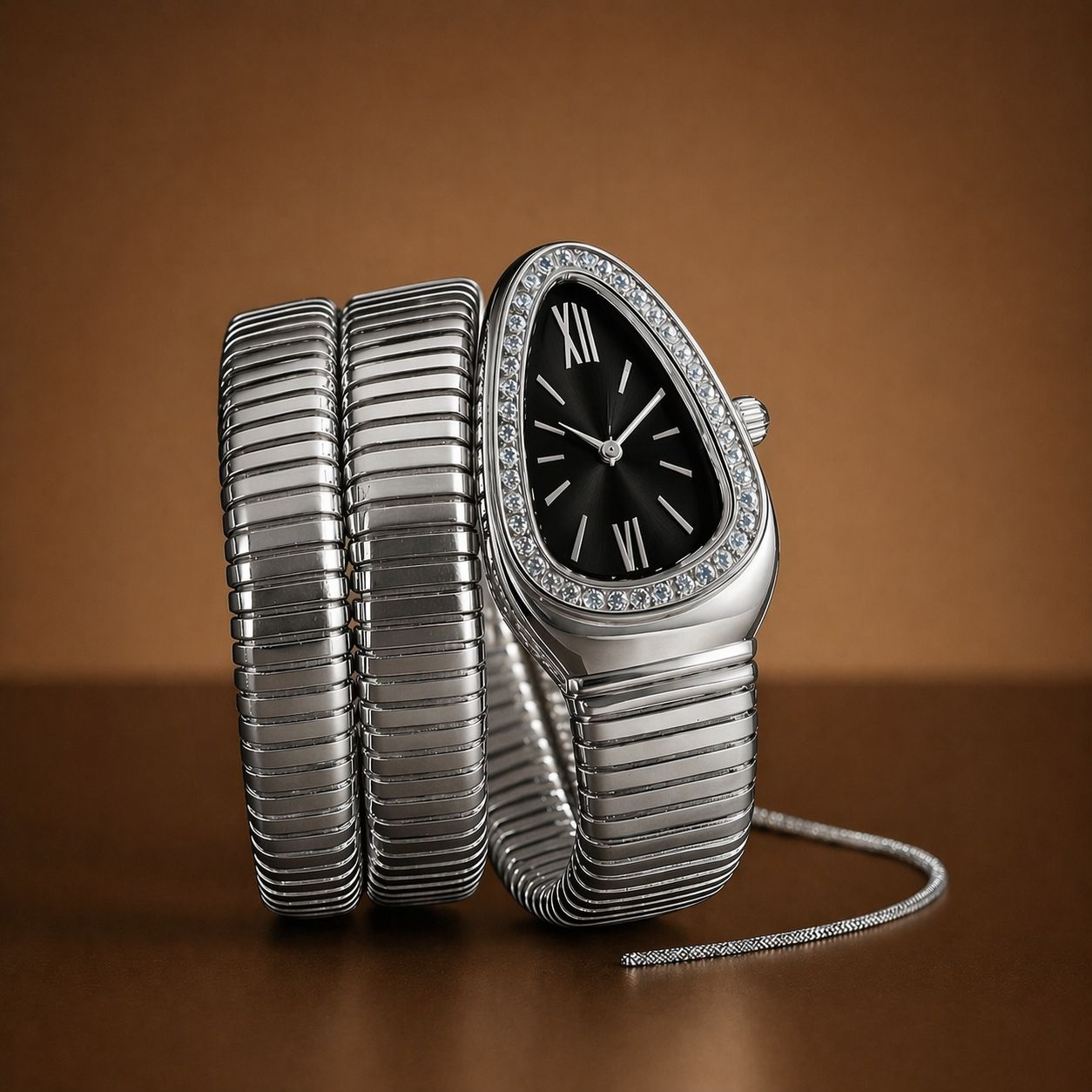 Luxury Snake Bracelet Women Watch – Elegant Stone Case Designer Wristwatch for Girls (Premium Quality, Multi-Color Options)