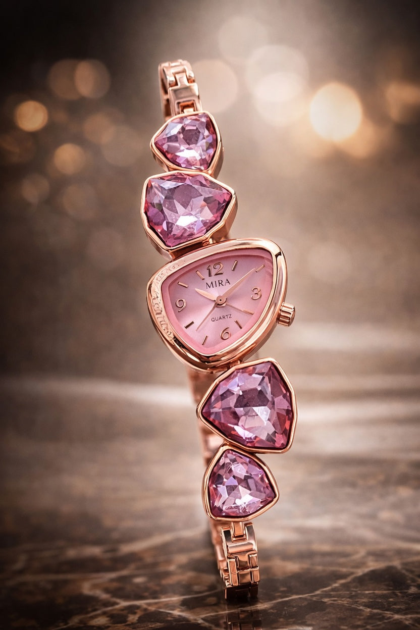 Ladies Big Stone Watch – Elegant Luxury Women Wristwatch (New Arrival, Multi-Color Design)