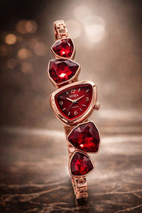 Ladies Big Stone Watch – Elegant Luxury Women Wristwatch (New Arrival, Multi-Color Design)